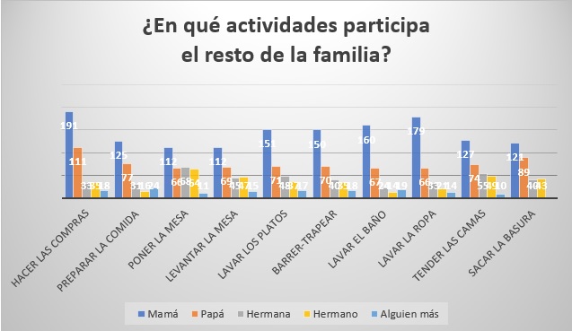 Gráfica sobre quién se encarga del trabajo doméstico en las familias